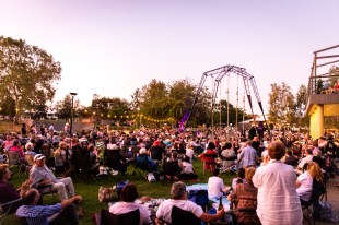 a crowd at an outside arts event