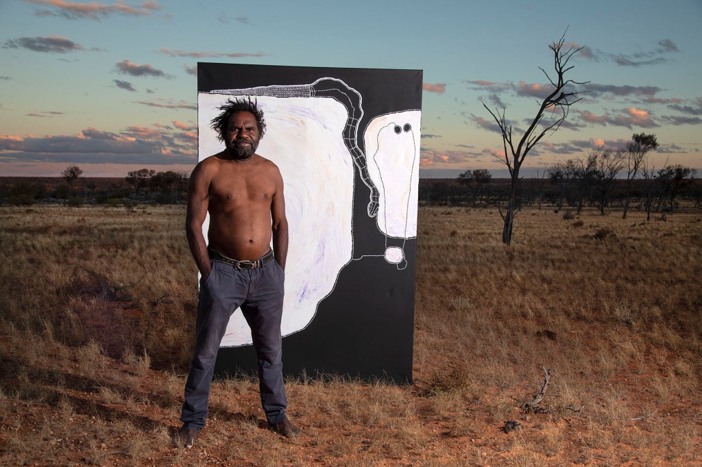2021 Telstra National Aboriginal and Torres Strait Islander Art Awards winner WA artist Timo Hogan. Photo Philip Gostelow