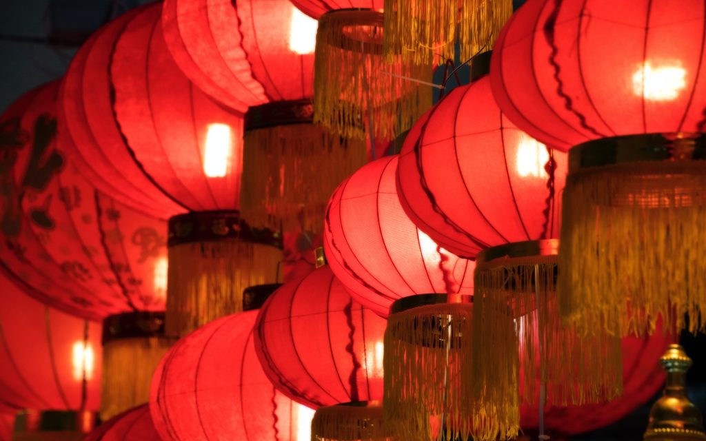 two rows of red chinese lanterns