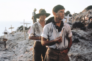 Peter Weir's 1981 film Gallipoli is 'perhaps the single most influential text on Anzac'. image: Associated R&R Films. Image is two young white actors dressed as diggers in on the fields of Gallipoli during the First World War.