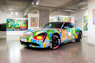 Painted car in Fox Galleries, Melbourne 2021.