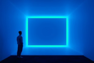 People standing in a James Turrell light artwork