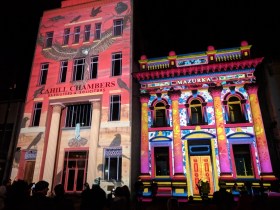 Light art projection on historic building in Bendigo, regional Victoria