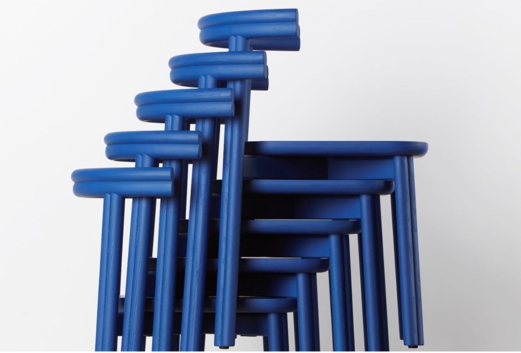 stacked blue chairs