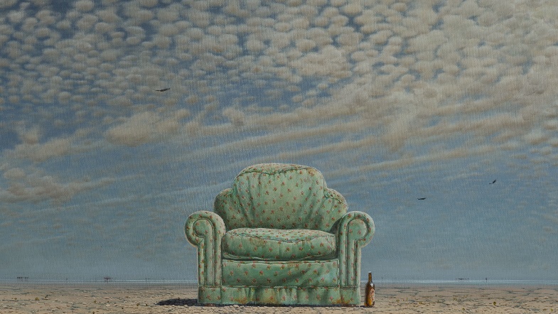 painting of chair in landscape by Tim Storrier