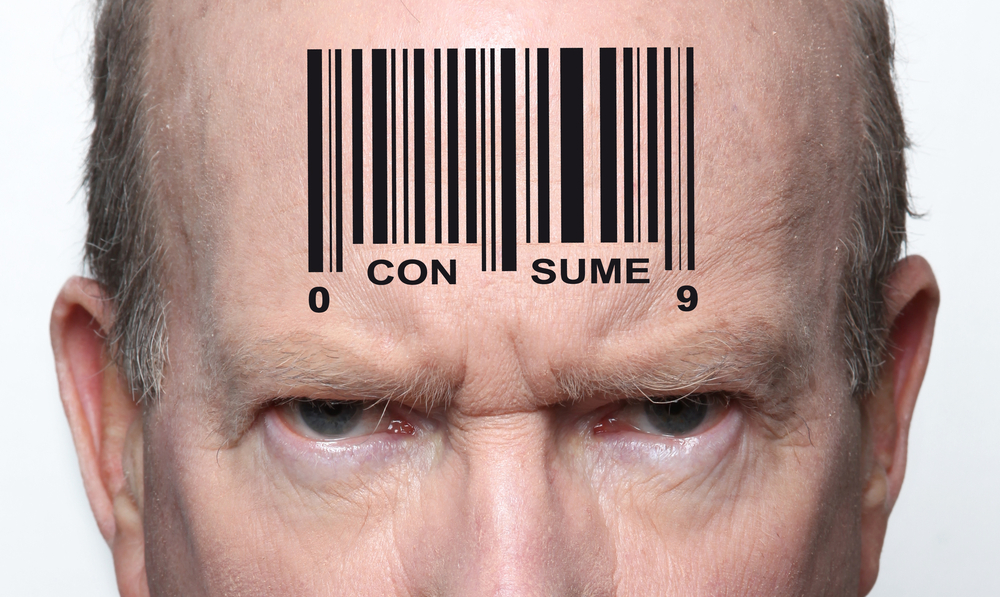 man with barcode on forehead