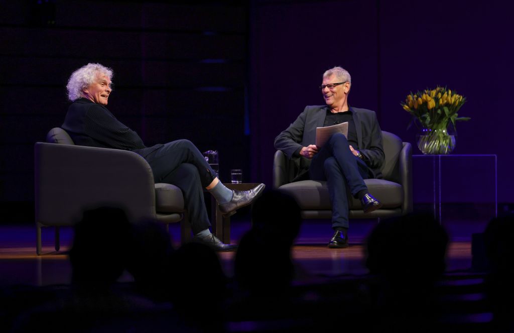 Sir Simon Rattle in conversation with Martin Buzacott at QPAC Photo: Peter Wallis