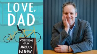 Cover image of Love, Dad: Confessions of an anxious father (left), Image of white male (author Laurie Steed) in business casual leaning on his hand