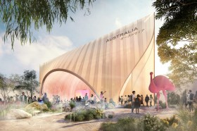 Gumnut. Image is render of large pavilion in the shape of a gumnut. Expo 2025.