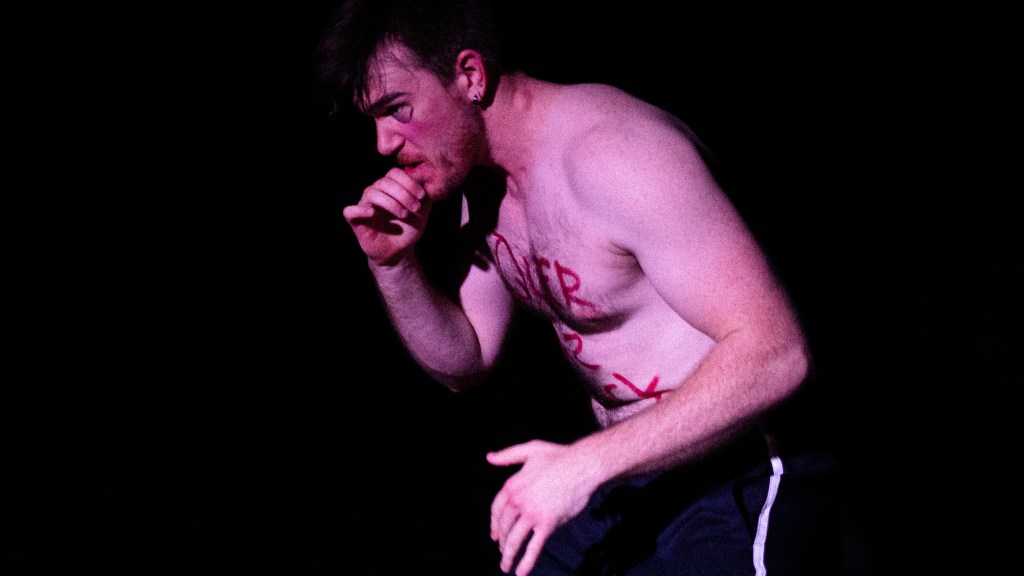 Shadow Boxing. A bare-chested man in profile takes a boxing stance.