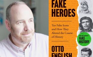 Fake Heroes. Book cover and picture of author on the left, a man with a red beard and receding hairline.