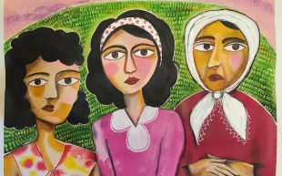 'Hajji and her daughters', an artwork by Amani Haydar. Image: Supplied, courtesy of Amani Haydar.