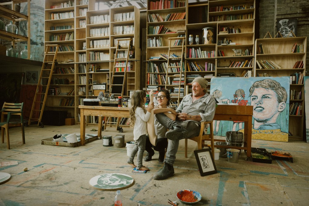 Bromley. Image Is The Artist And His Wife In An Artist's Studio With A Child.
