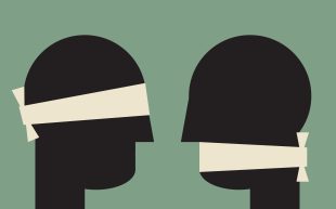 Mob Image: Shutterstock. Illustration of two black side profiles against a green background. One figure has its eyes covered and another has its mouth covered.
