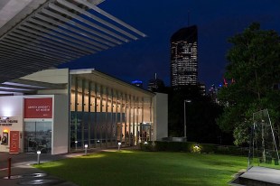 Griffith. Exterior view of gallery at night