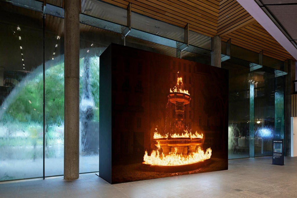 NGV Triennial. Video of burning fountain.