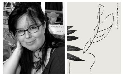 Two panels. Left with black and white portrait of a woman with dark hair and glasses. Right is cover of a book, called Television.