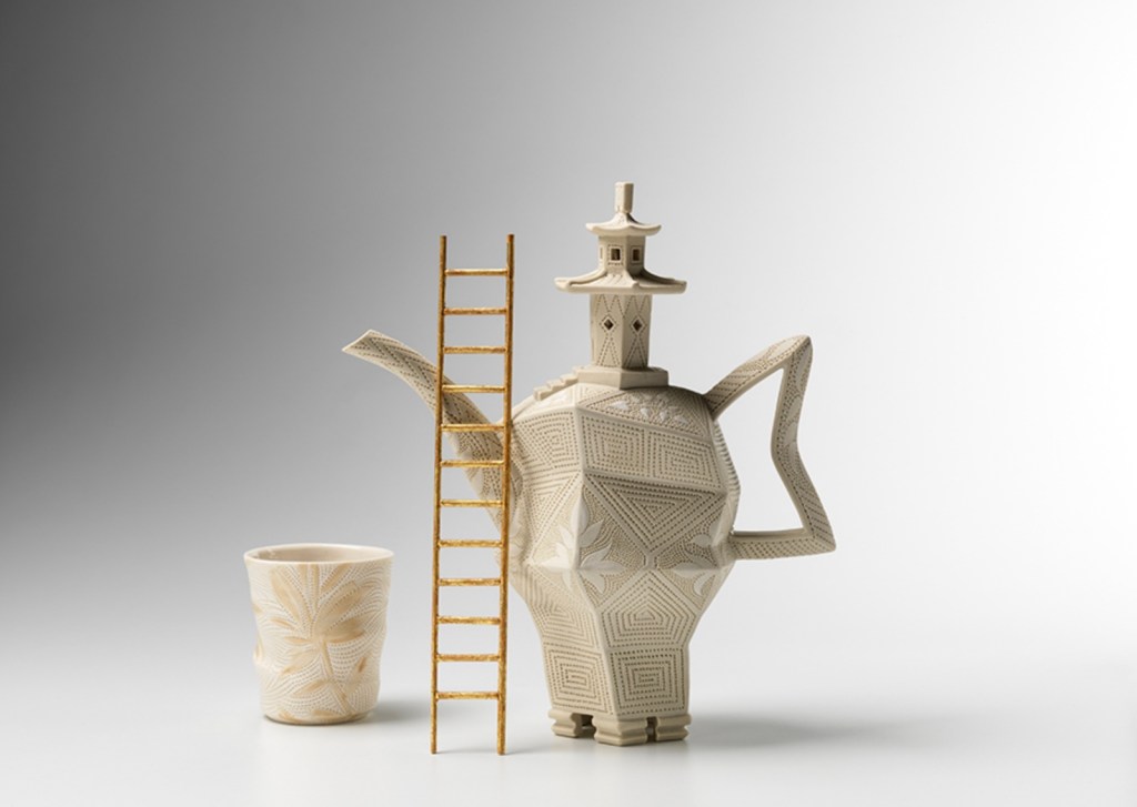 Teapot shaped like a pagoda with ladder. Bruce Nuske.