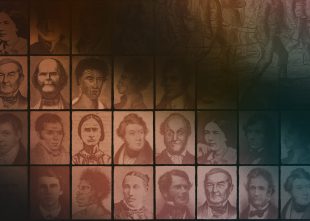 a montage of sepia toned 18th and 19th century illustrated portraits of 18th and 19th century Australian convicts and First Nations people.