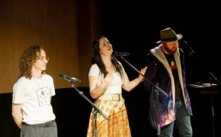 A poetry slam at Sonic Poetry Festival with Lane Milburn, Hayley Ricketson and Jason Voss. Photo: Brendan Bonsack.