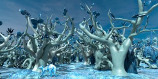 Fantasy underwater scene with trees. Gerry Wedd.