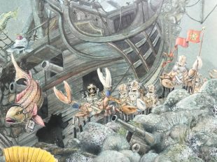 Graeme Base, Animalia. Image is a detail from an underwater shipwreck and marine life illustration.