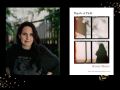 Depth of Field. On the left an author shot of a young Caucasian woman with straight black hair and a long sleeved black T shirt photographed in a garden from the waist up. On the right the book cover of a blurry figure silhouetted against a large window.