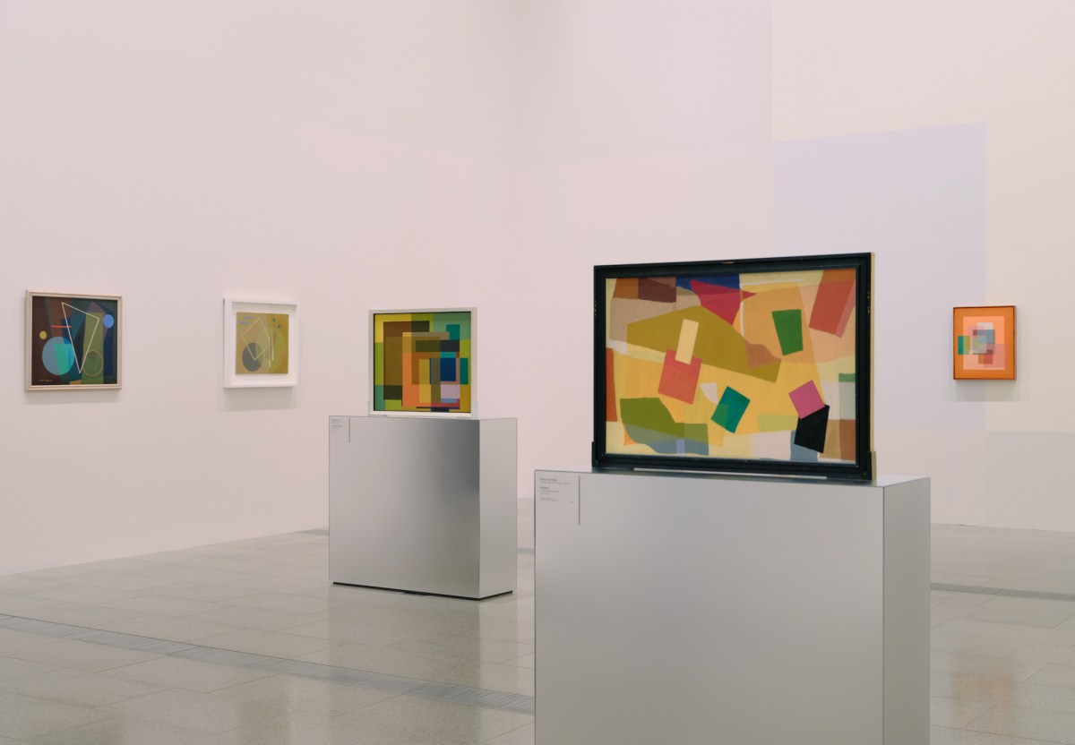 Abstract paintings in gallery setting. Crowley Balson.