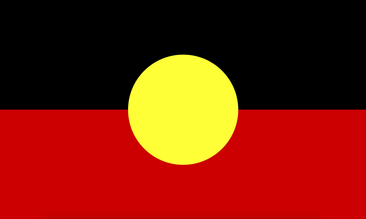 Flag black top, red bottom and yellow circle centre. Aborigingal Australia.