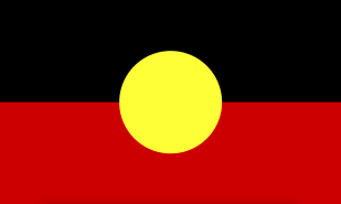 Flag black top, red bottom and yellow circle centre. Aborigingal Australia.