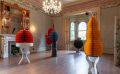The inaugural Melbourne Sculpture Biennale at Villa Alba Museum. Pictured are works by Louise Paramor, installation view, large paper sculptures with saturated colour inside a Victorian mansion.