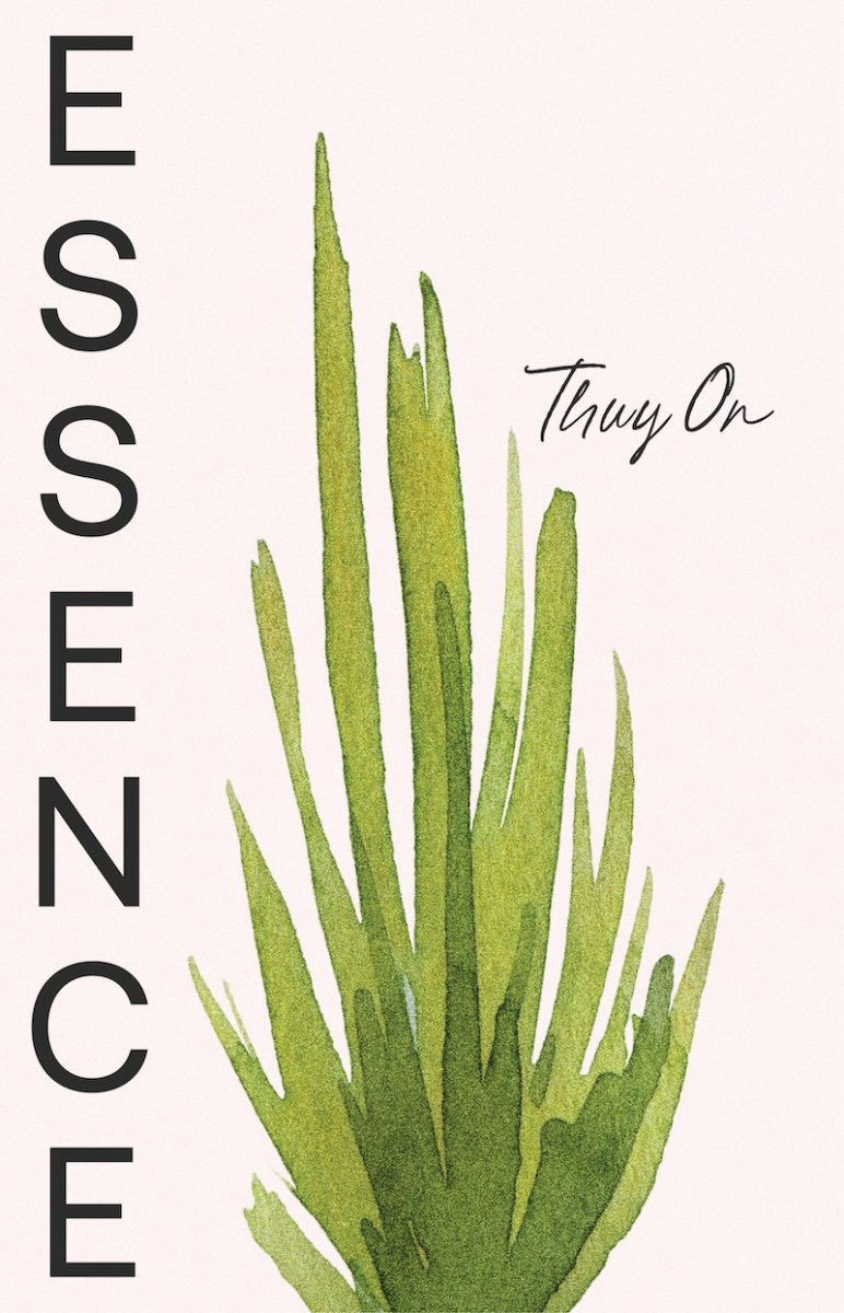 book cover with handpainted green plant and text saying 'essence'. art books