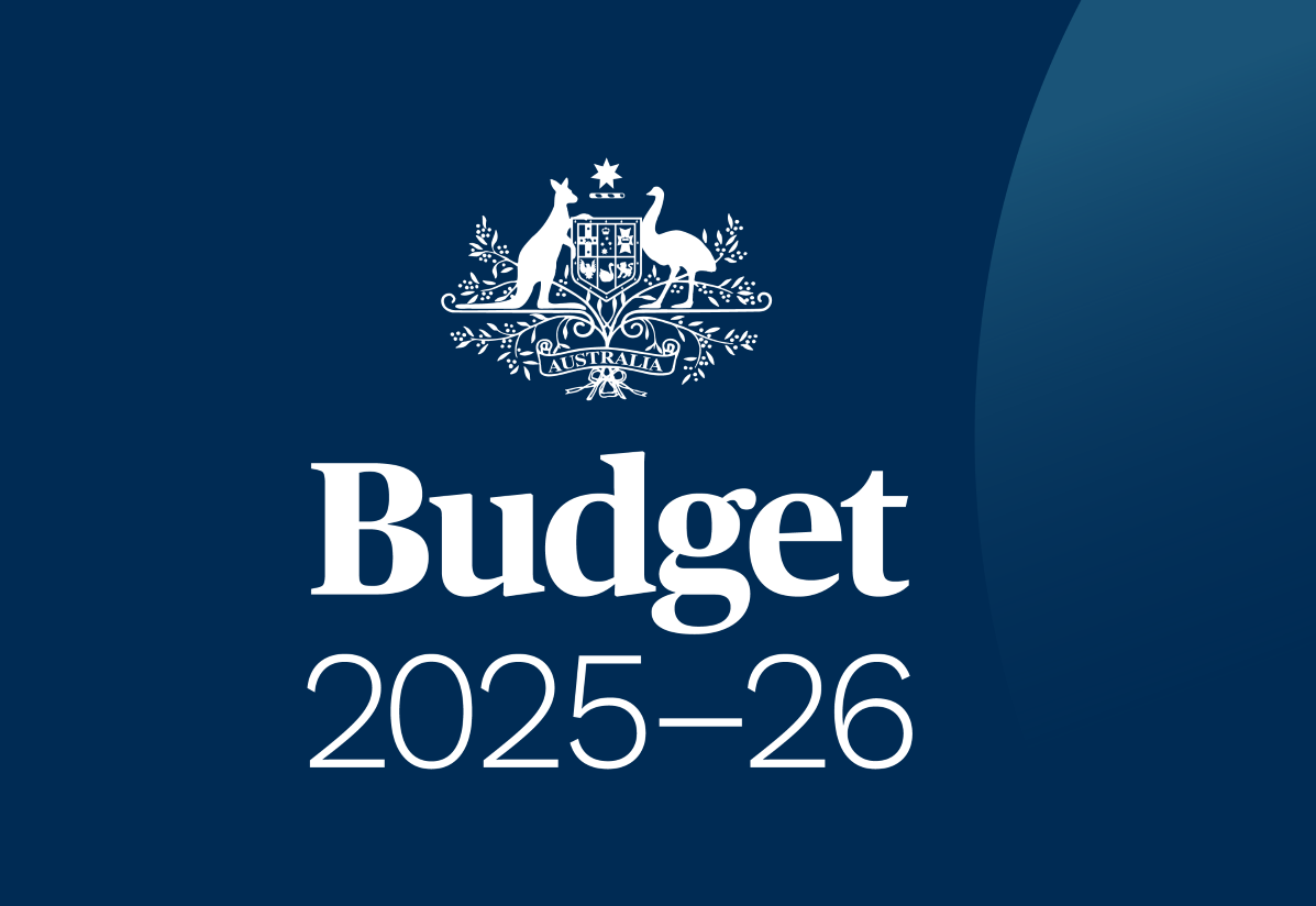 The Federal Budget 2025-26 offers little in the way of arts sector-specific support. The image is provided by the Federal Government Budget website, and depicts the Australian cost of arms, beneath which are written the words 'Budget 2025-26' in white lettering against a dark blue background.
