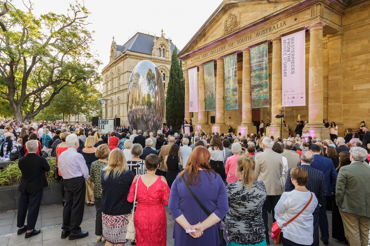 Crowd gathering outside art gallery for major touring exhibition. AGSA