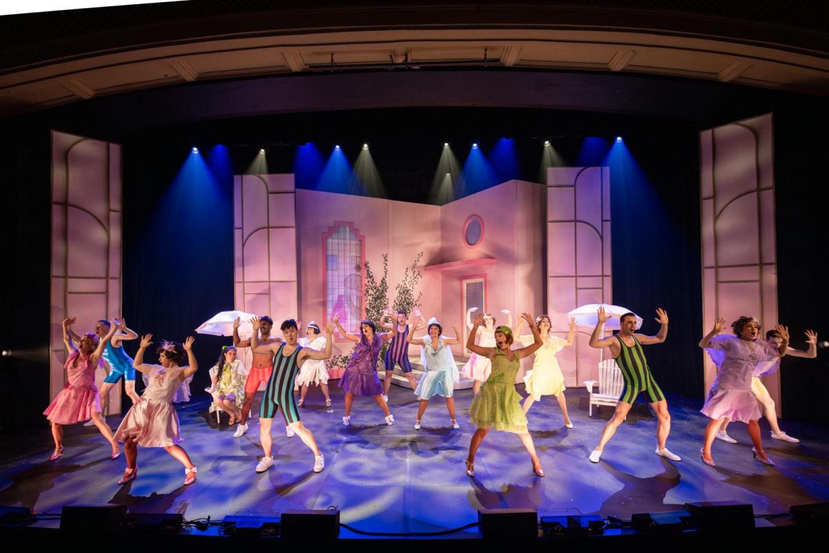 Ensemble in various period costumes from 1927 dancing on stage in Cloc Musical Theatre's 'Nice Work If You Can Get It'.