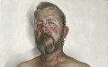 A painting of a man's face. He is bare-chested and has a beard.