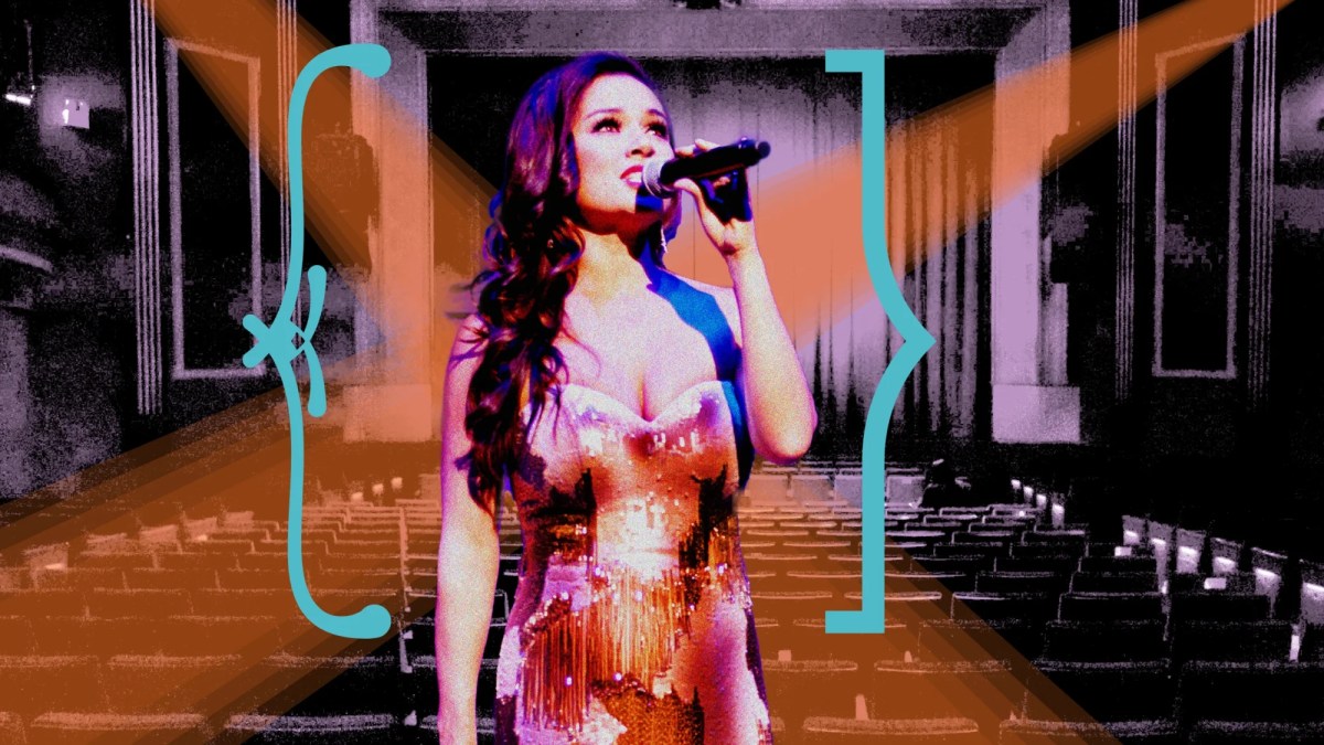 Hero Image for musical theatre performance, decorated image of woman singing.