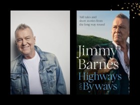 Two panels. On left is a man smiling. He's wearing a white t-shirt under a blue denim jacket. On the left is cover of a book 'Highways and Byways'. The same man is wearing a suit, standing in front of a hill and looking sideways into the distance.