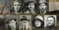 A sepia tone image of two women and five men. There are headshots of them: three on the top, four below.