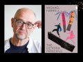 Two panels. On the left is portrait of a bald man with glasses. He is wearing a white shirt over a black t shirt. On the right is the cover of the book 'The Victoria Principle.' It features cut out shapes of two colourful trees and a two figures walking on a diagonal board.