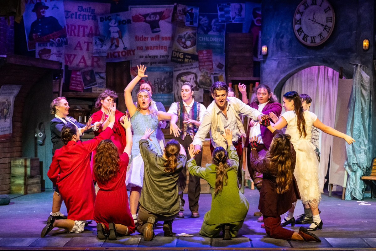 A production photography from a community production by Limelight Theatre in WA, showing a range of characters from Alice in Wonderland.