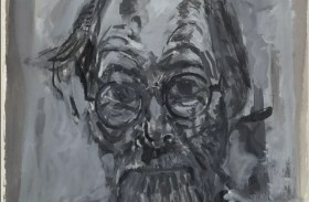 black and white drawing of a man with a beard and glasses. Kevin Connor