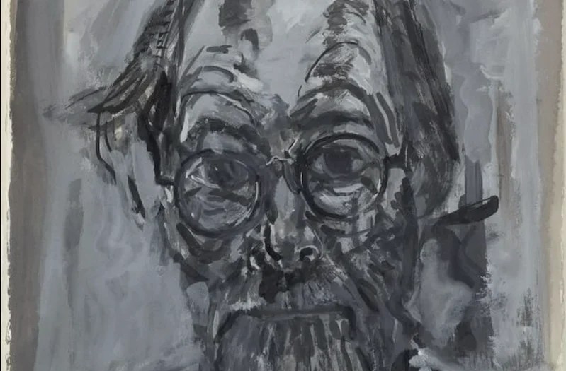 black and white drawing of a man with a beard and glasses. Kevin Connor