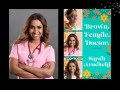 Two panels, on the left is a woman in pink scrubs with a thermometer around her neck. On the right is cover of book, 'Brown. Single. Author.'