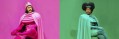 Two people, each are dressed in pink and green, and divided into two sections with their respective colours in the background. BullyBully.