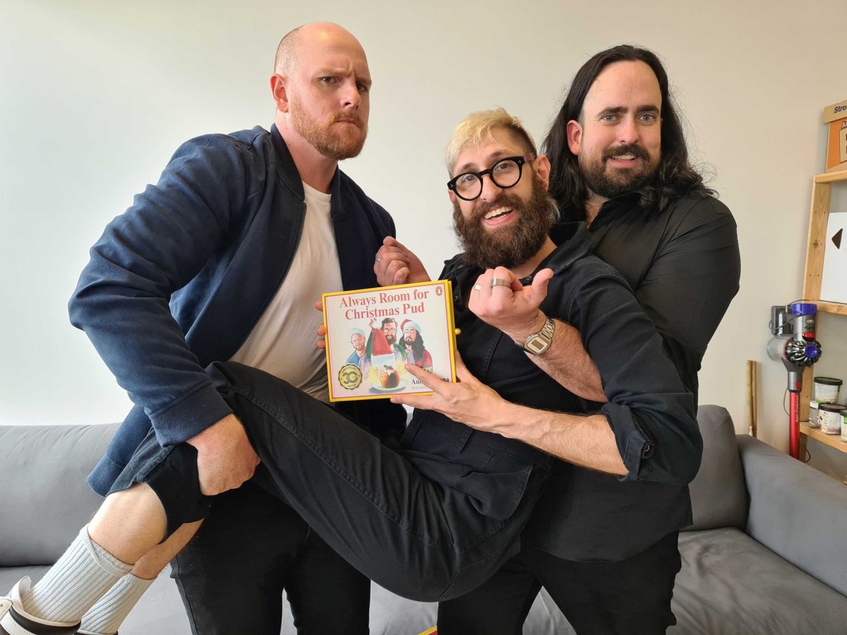 Aunty Donna in their Melbourne office, promoting their book.