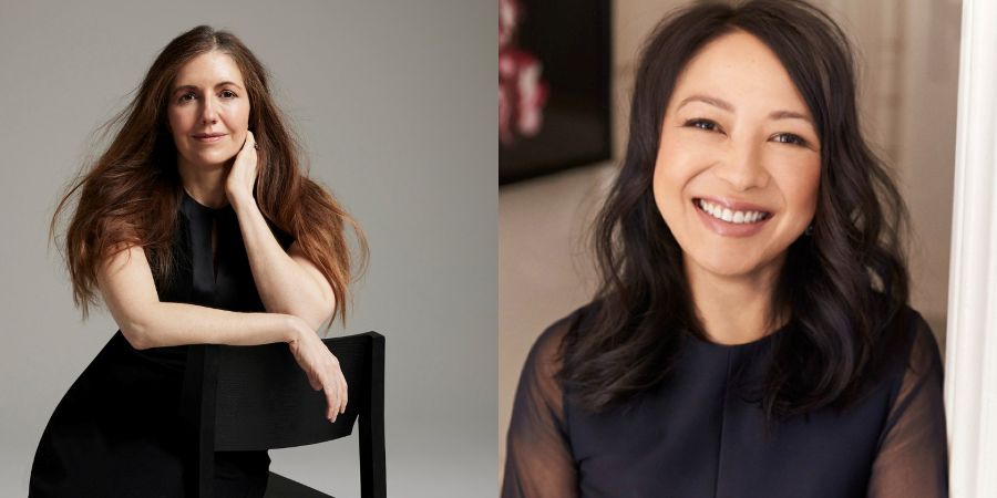 New appointees to ACCA's Board (L-R): Patricia Piccinini and Dr Theresia Spencer. Piccinini wears black, and sits on a black chair, resting her right arm along its back; her leans on her left arm. Piccinini has long red hair and fair skin. Dr Theresia Spencer is an Asian-Australian woman with long black hair and wearing black. She smiles warmly at the camera, her head titled slightly to the left.
