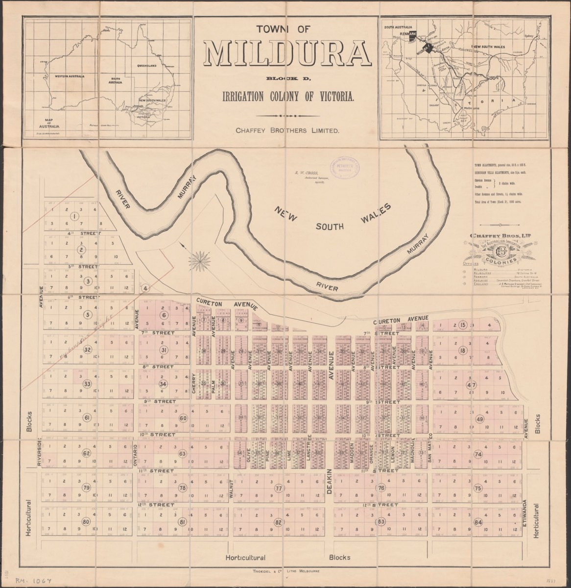 Chaffey Bros Ltd, Town of Mildura, Irrigation Colony of Victoria, 1887. Image: National Library of Australia Collections.