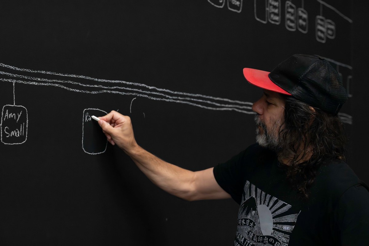 Artist Archie Moore creating Kith and Kin 2024 at the Gallery of Modern Art (GOMA). Image: N Umek © QAGOMA.