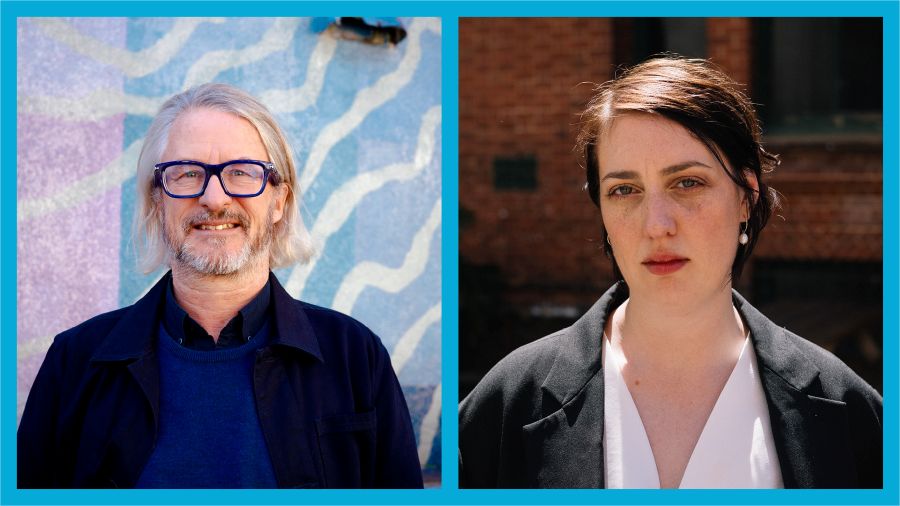 Max Delany and Patrice Sharkey, new Board appointees at Next Wave. Delany is a fair skinned older man with graying hair and beard, wearing dark framed glasses. Sharkey is a fair-skinned woman with dark hair. The photo illustrates ArtsHub's weekly round-up of arts sector appointments, On the Move.